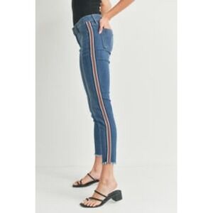 Just Black Denim Red‎ White Stripe Raw Hem Skinny Jeans Womens Size 25 Frayed